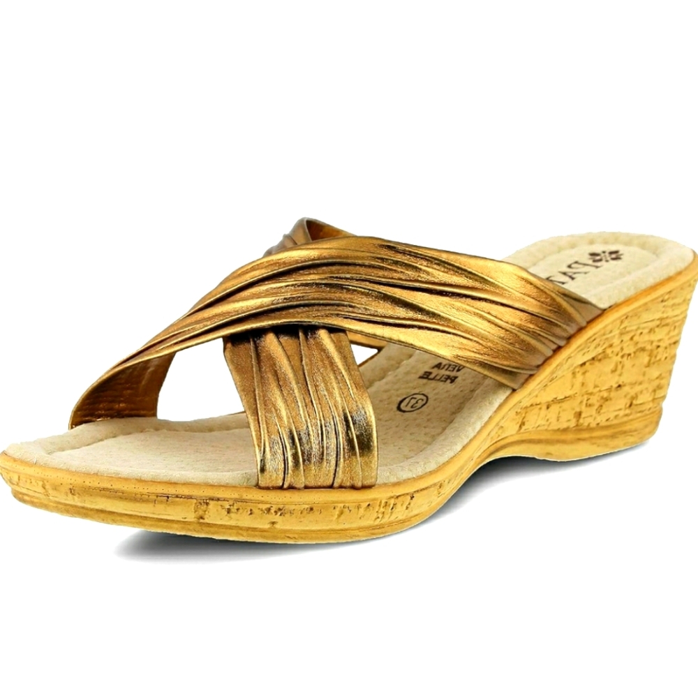 NWOT Gold wedge sandals Sz 10
